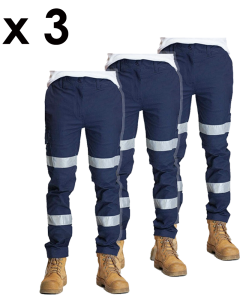 Taped Cargo Pants - NAVY (Stretch + Elastic Waist) - Triple Pack Bundle