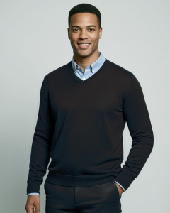 Mens Woolmix V Neck Pullover - BLACK