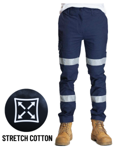 Taped Stretch Cargo Pants (Elastic Waist) - NAVY